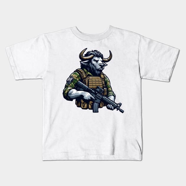 Tactical Minotaur Power Tee: Where Mythical Might Meets Modern Strength Kids T-Shirt by Rawlifegraphic